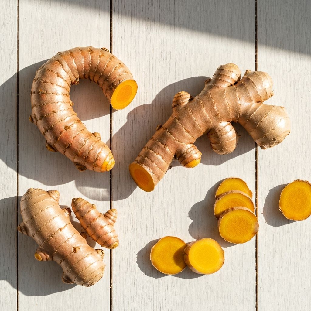 Świeża kurkuma i imbir na białej desce